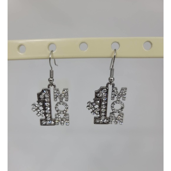 #1 Mom Dangle Earrings with CZ - Picture 6 of 6